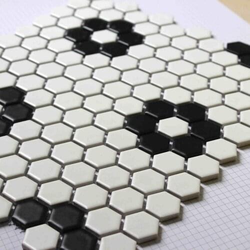 Black mixed white color hexagon ceramic mosaic tiles for living room bathroom shower tiles kitchen backsplash hallway