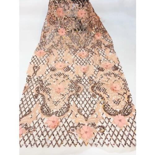 Flowers Beaded Applique Lace Fabric High Quality Latest African Lace 2021 Handmade 3D Lace Fabric For Nigerian Wedding CRF2998