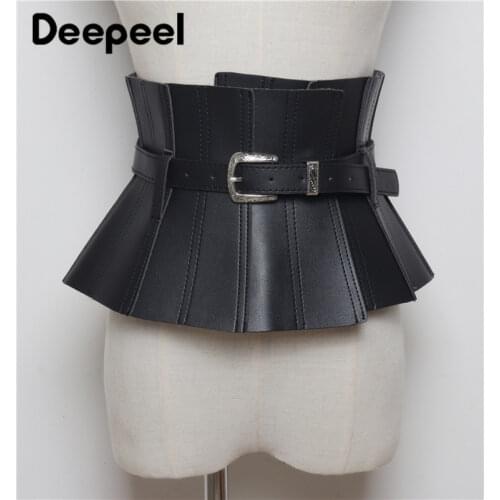 Deepeel 1pc 19.5*80cm Women Pleated Skirt PU Cummerbunds Metal Pin Buckle Belt Decoration Wide Elegant Girdle Lover Gift YK706