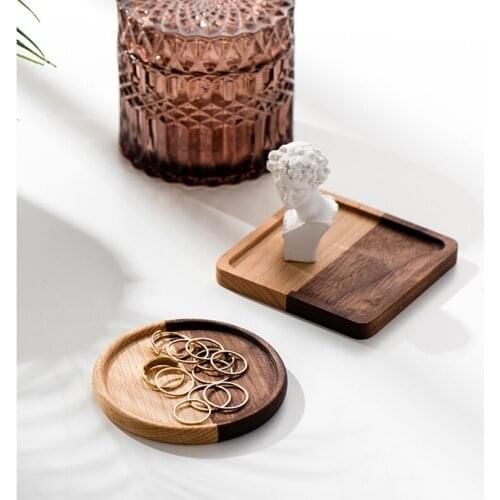 Wood Snack Plate Wooden Patchwork Cup Pad Dessert Food Support Sushi Serving Tray Jewelry Small Stuff Holder Home Table Decor
