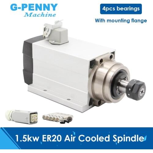 New Arrival! 1.5kw ER20 air cooled spindle motor with flange 4 pcs bearings square spindle motor wood working 0.01mm accuracy