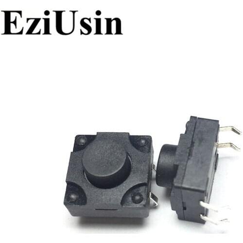 EziUsin 100pcs 12*12*8 Waterproof 4 Pins DIP Copper Feet Interrupteur PCB Keyboard Touch Micro Switch Mini Black Button Keys DIY