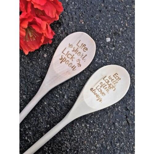 Customized text or name engraved Wedding engagement Wooden spoons birthday baby bridal shower party favors gifts kitchen decor