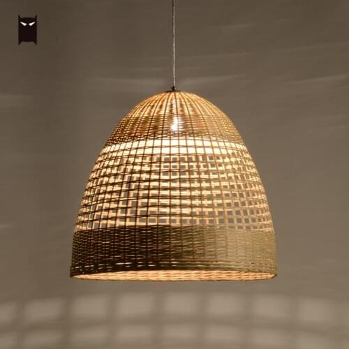 Delicate Art Big Bamboo Wicker Rattan Fretwork Basket Pendant Light Fixture Japanese Country Hanging Lamp Living Study Room Club
