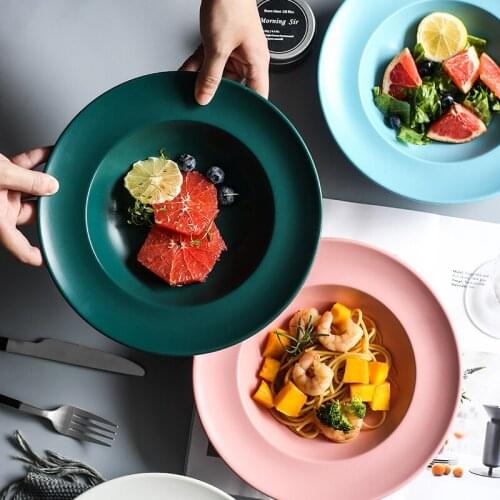 Japanese Style 9 Inch Ceramic Western Steak Ramen Plate Minimalist Home Main Course Fruit Salad Dessert Display Kitchen Utensil