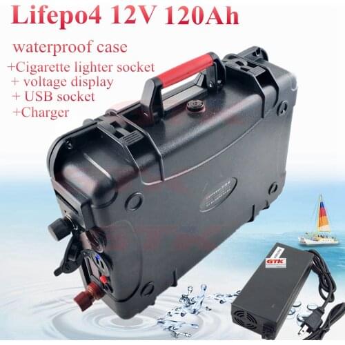 12V 120AH 100Ah lifepo4 Battery Pack lithium 100A BMS for Boat trolling outboard Motor RV Yacht Cigarette lighter + 10A charger