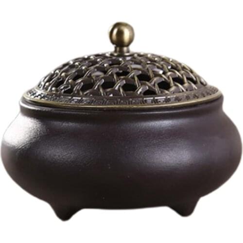 50LB Round Ceramic Censer Classical Incense Burner with Cover Porcelain Coil Incense