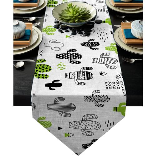 Cute Graffiti Green Cactus Wedding Party Table Runners Coffee Table Decoration Home Garden Table Cloth