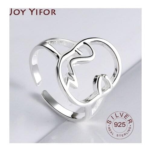 Minimalist Jewelry Silver Color Geometric FACE Rings for Women Adjustable Round Triangle Heartbeat Finger Ring bague femme