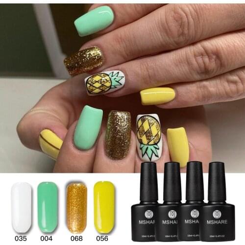 MSHARE Gel Nail Polish Set 4PCS Nail Kit Set Glitter vernis Semi Permanent UV LED Nail Art Gel Polish Set