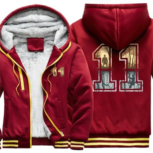 No.11 Print Keep Warm Thicken Jackets For Mens Pocket Dark Blue Hooded Casual Harajuku Tops Hipster Streetwear moletom masculino