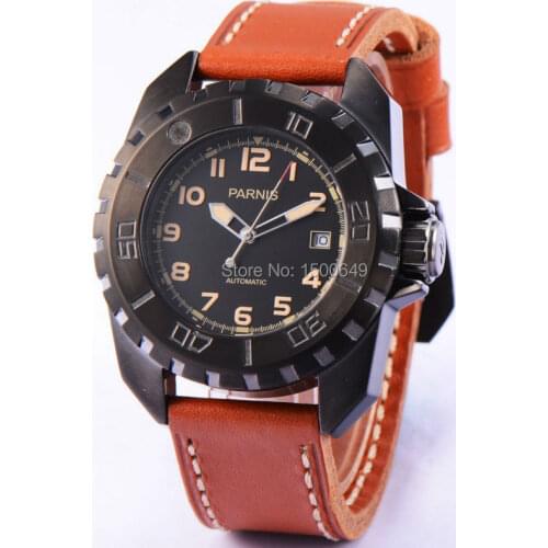 Parnis 44mm Black Dial Orange number and mark MIYOTA 821A Automatic Movement pvd Mens steel Watch