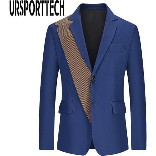 URSPORTTECH Men Blazer Oversize Splicing Business Casual Slim Fit Suit Jacket Male Blazer Men Coat Terno Masculino Blazer