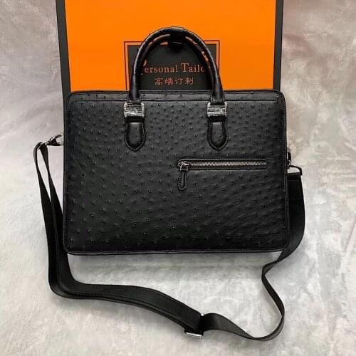 Handmade New York Style Mens Designer Ostrich Bags & Luxury Briefcase 2021 Designer Real Ostrich Briefcase Bag