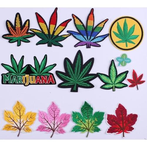 Green Maple Leaf Embroidered Patches for Clothing Sewing Application Sew on Patch Diy Iron-on Applique Stripes on Clothes Set
