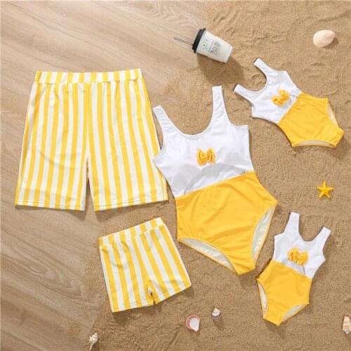 New Parent- Child Swimsuit Beach Pants Mother And Daughter One- Piece Striped Hollow Parent- Child Family Suit 2021