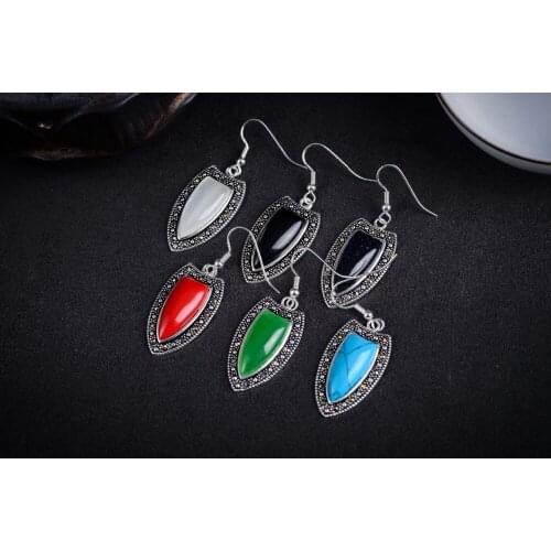 Fashion ladys New Pair black Natural Stone &925 Sterling Earring natural gem/stone/coral/opal Marcasite Earrings