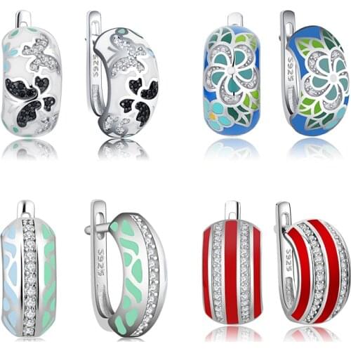 OGULEE 925 Sterling Silver AAA+ Shiny Zircon Black Butterfly Stud Earrings Handmade White Enamel Women Earrings Jewelry Gifts