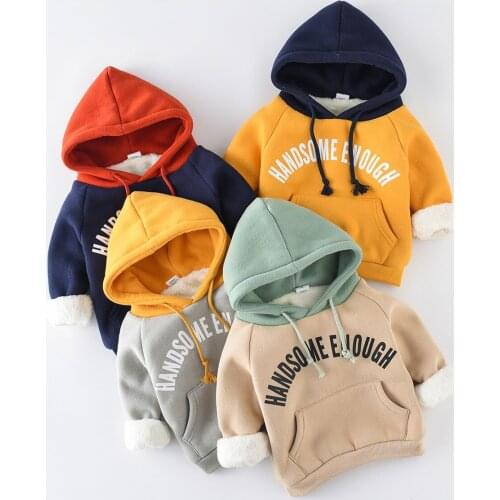 2017 autumn winter sweaters for boys and girls children letter print hooded big packet t shirt tops velvet warm pullover tees