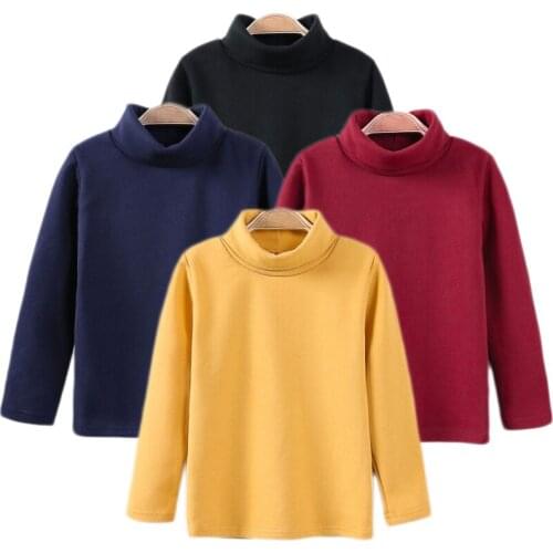 2020 Autumn Winter Girls Sweaters Cotton High Collar Boys Knitted Pullover Candy Color Kids Sweater Childrens Clothing