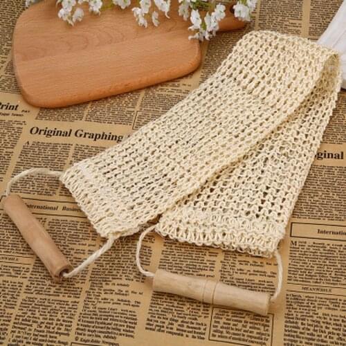 Rub Exfoliating Dead Skin Shower Towel Durable Skin Care Bath Towel Scrubber Sisal Hemp Back Strap Wooden Handle