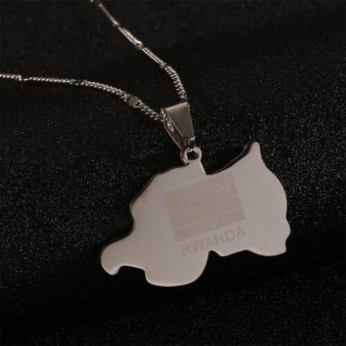 Stainless Steel Fashion Rwanda Country Map Flag Pendant Necklace Rwandans Jewelry