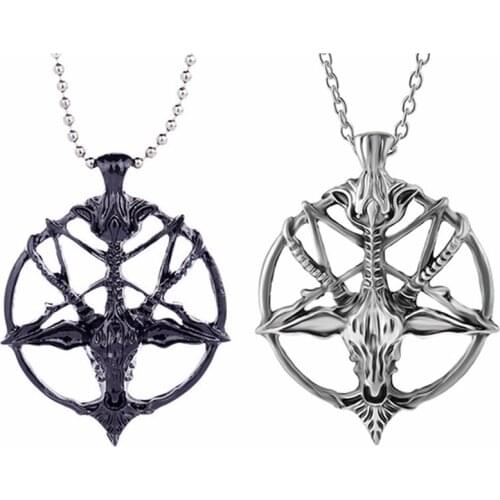 1Pcs Fashion Retro Pentagram Pan God Skull Goat Head Pendant Necklace Luck Satanism Occult Metal Vintage Silver Star Necklace