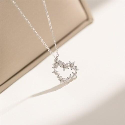 Sole Memory Zircon Crystal Sweet Romantic Gift Heart 925 Sterling Silver Clavicle Chain Female Necklace SNE498
