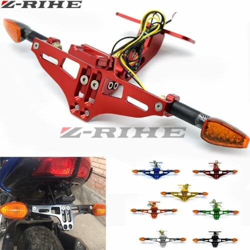 Motorcycle Adjustable License Number Plate Frame Holder Bracket with light For Kawasaki z750 Suzuki Ducati 899 959 1098 1100