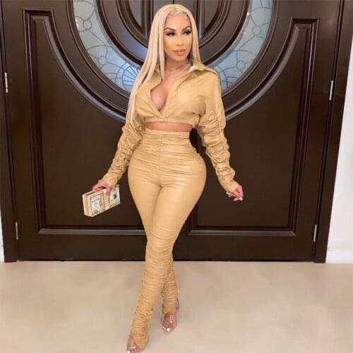 SEASONS 2020 Long Sleeve Solid Ruched Tshirt Bodycon Stacked Leggings 2 Pieces Set Autumn Winter Women Sexy Tracksui ASSU82303