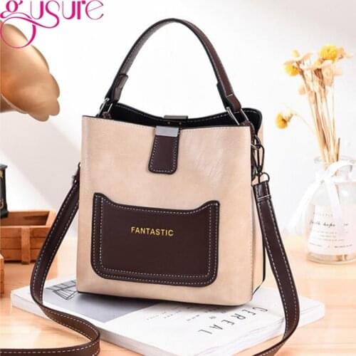 Gusure Contrast Color Bucket PU Leather Crossbody Bag Female Messenger Bags Wild Handbags and Purses for Women ins popular