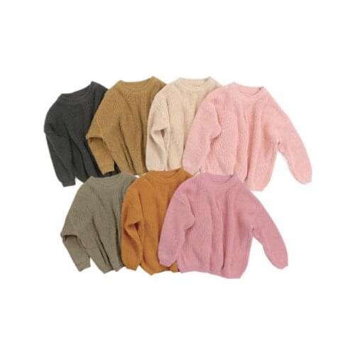 Free Shippimg Baby Solid Casual Basic Sweater, Crewneck Thick Kids Slouchy Soft Wool Clothing for Boys, Girls