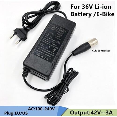42V 3A Smart Battery Charger for 10Series 36V 37V Li-ion e-bike Electric Bicycle Battery Charger XLR connector fast charging
