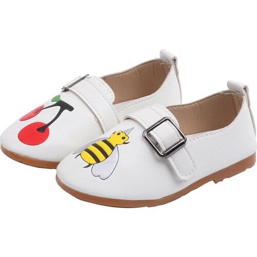 Spring Summer Korean Cartoon Animal Girls' Leather Shoes All Size Childrens Casual Shoes Wild Flats Non-slip Kids' White Shoes