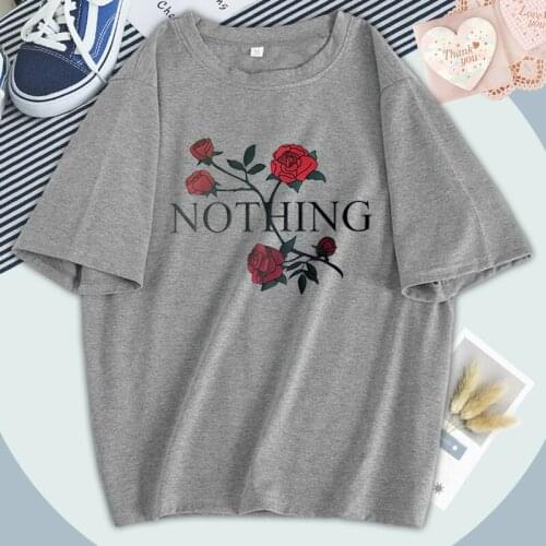 Nothing Just Rose Flower T Shirts Women Print O-Neck New Tshirts Vintage Harajuku Tops Female Cute Tees Loose Fit Camisetas