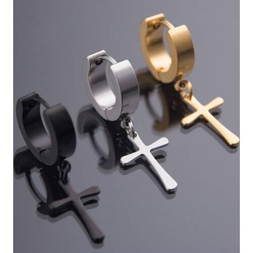 1 Piece Stud Earring Women Cross Earring Fashion Alloy Tassels Crosses Body Piercing Jewelry Black Gold
