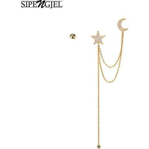 SIPENGJEL Fashion Long Chain Tassel Earrings Simle Korean Star Moon Stud Earrings For Women Wedding Jewelry 2021