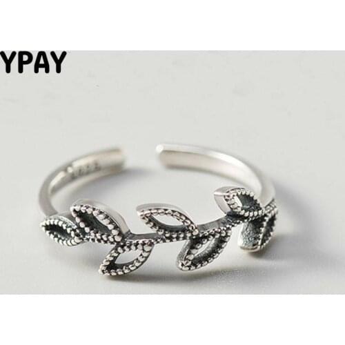 YPAY Vintage Leaves Leaf Finger Rings for Women Genuine 925 Sterling Silver Open Cuff Toe Ring Fine Engagement Jewelry YMR369