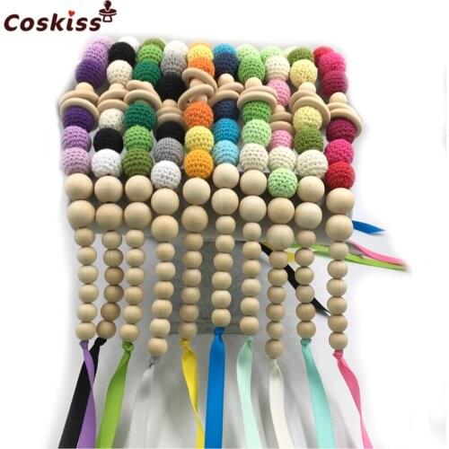 10pcs Baby Teether Necklace Crochet Bead Safe Teether Necklace With Organic Natural Wood Bead Mom Kids Wooden Teether Necklace