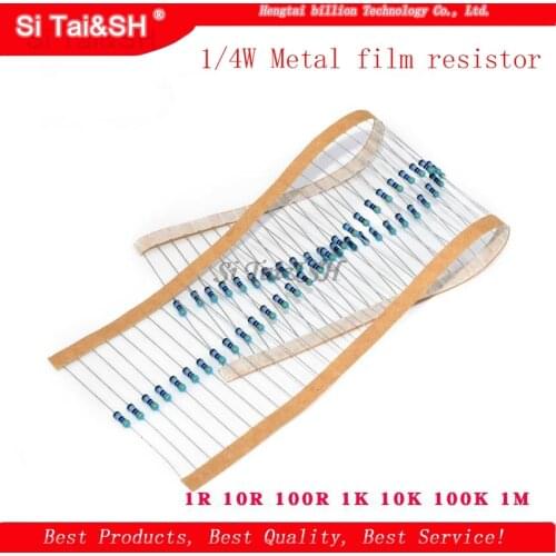 100pcs 1/4W Metal film resistor 1R ~ 1M 100R 220R 330R 1K 1.5K 2.2K 3.3K 4.7K 10K 22K 47K 100K 100 220 330 1K5 2K2 3K3 4K7 ohm