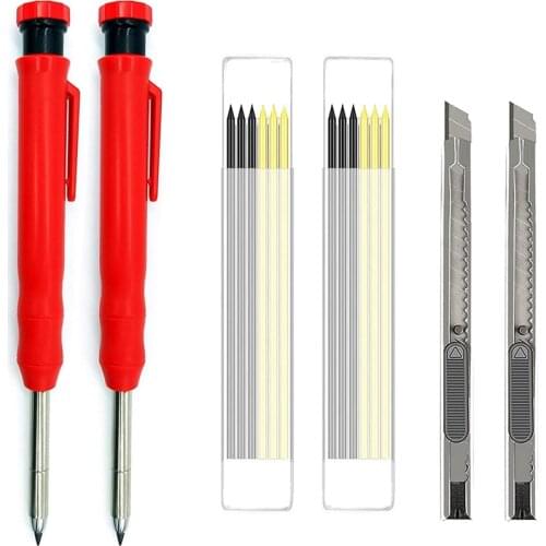 2Pcs Carpenter Pencils, Construction Pencils with Sharpener, Leads Mechanical Pencils,for Wood Markers, Drawing