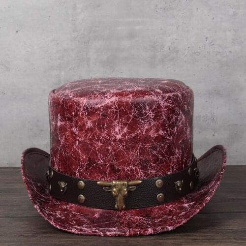 3 Size Women Leather Top Hat President Lday Fedora Hat Magic Flat Cosplay Pork Pie Caps