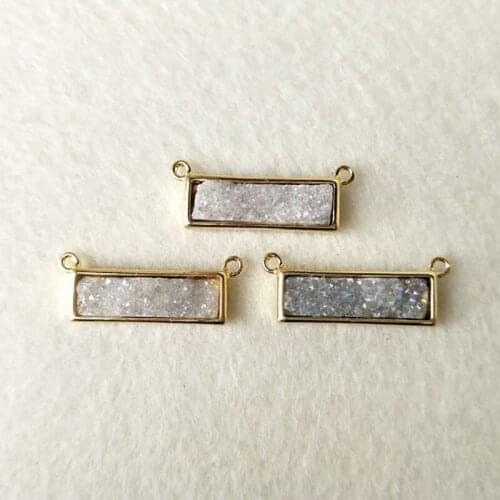 5pcs Gold color Slim Rectangle Agat e Druzy Bar Geode Pendant Connector Double Bail DIY Making Bracelet necklace Jewelry CT81