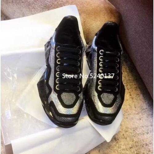 Shinny Transparent Thick Bottom Black Women Sneakers Lace-up New European Casual Shoes Women zapatos de mujer