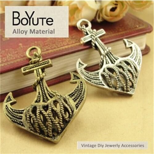 BoYuTe (10 Pieces /lot) 35*46MM Antique Bronze Silver Plated Metal Hollow Pendant Anchor Diy Jewelry Making Materials