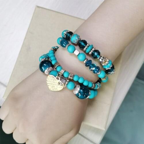 Charms Bracelet Heart Pendant Multilayers Bracelet Acrylic Beaded Statement pulseiras Bohemian Party Wedding Jewelry Gift