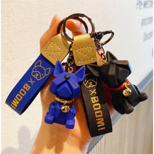 French Bulldog Keychains Holders For Woman Men Cute Bells Dog Bag Pendant Trinket Car Key Ring Fashion Jewelry Accessories Gifts