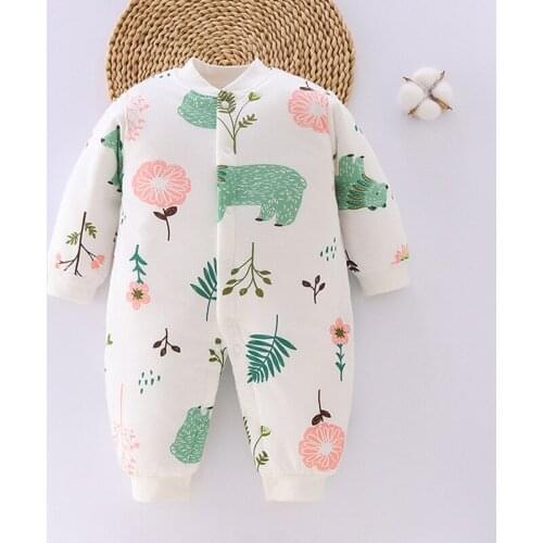 Baby Winter Warm Romper Newborn Girls Overall Boys Autumn Long Sleeve Jumpsuit Costume 3-12 Month Infant Strawberry Pajamas