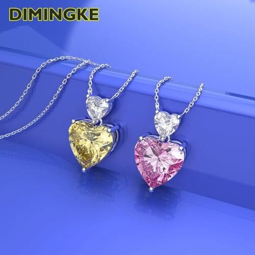 DIMINGKE 10*10 Super Flash Love Heart Pendant Necklace Sterling Silver Wedding Party Birthday Gift S925 Jewelry