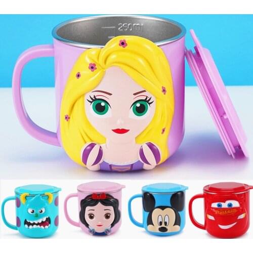 Disney children milk cup breakfast home stainless steel mug baby drink milk powder drop-proof cup with scale